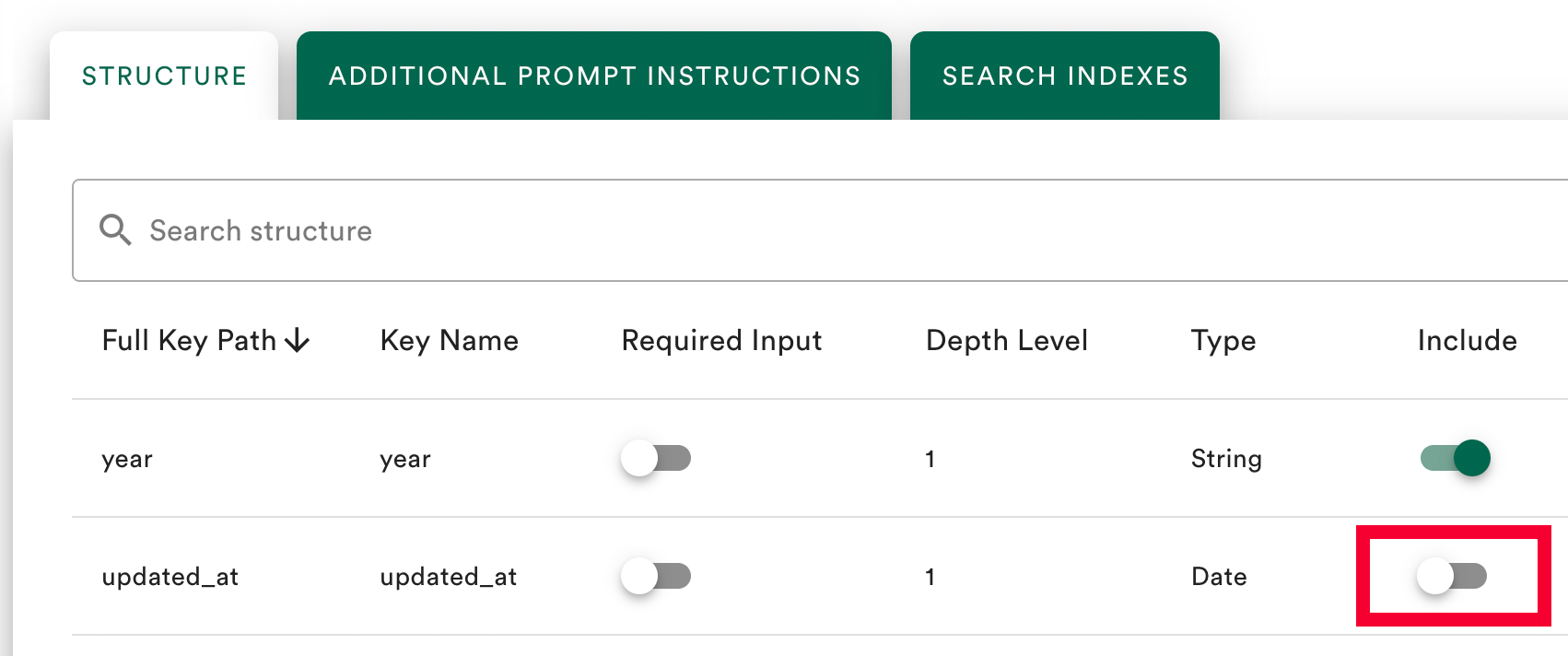 Exclude keys